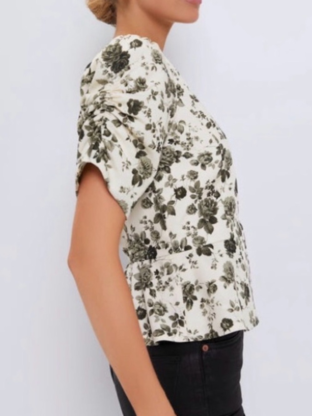 Tuckernuck Lisle Floral Peplum Top NWT XXL Puff Sleeve V-Neck Blouse - Picture 4 of 16